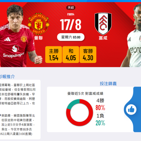 曼聯 vs 富勒姆：英超揭幕戰賽前分析與預測